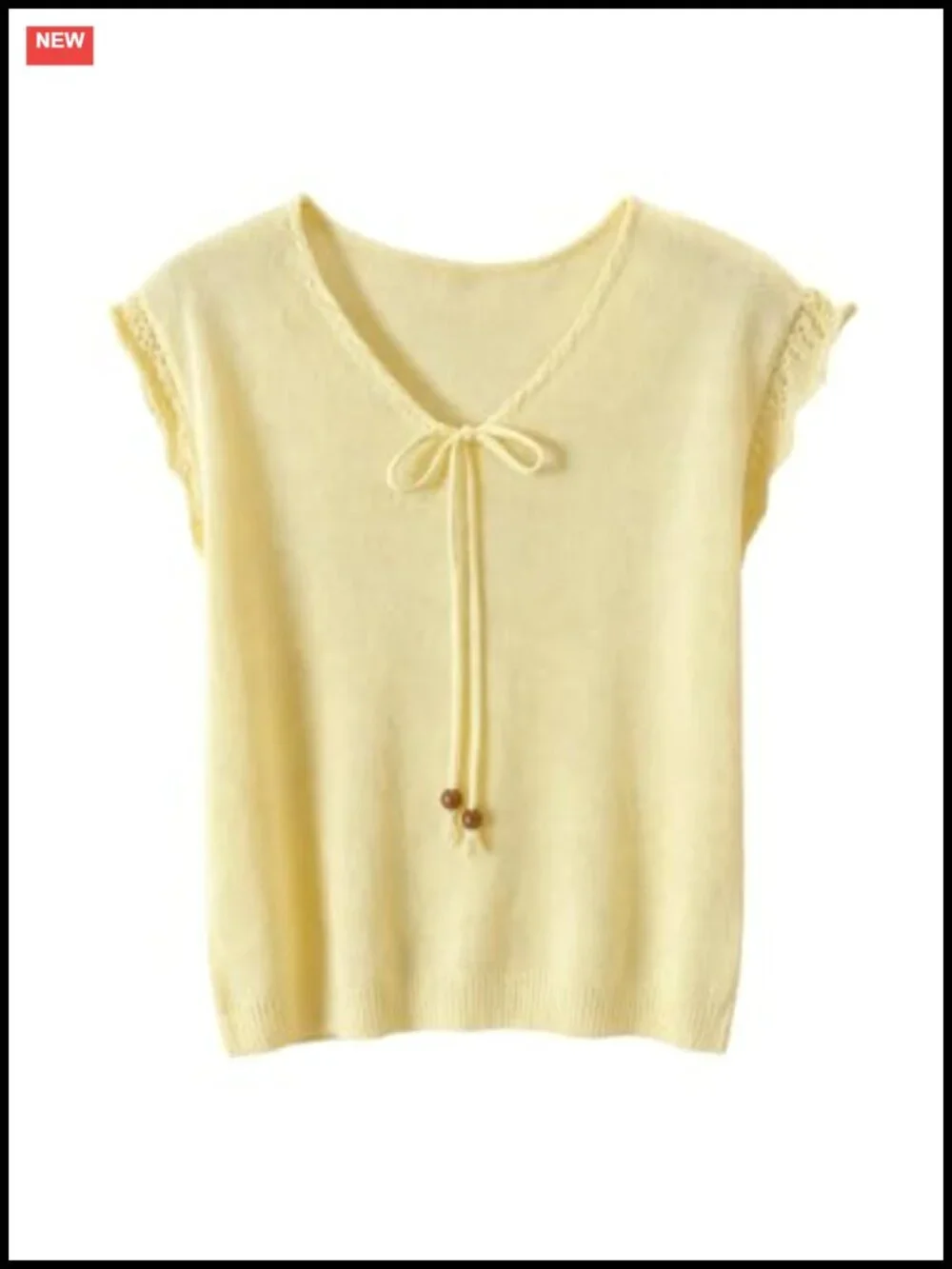 V Neck Cap Sleeve Lace Knit Pullover Top